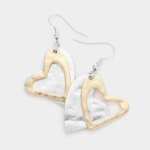 5/$25 Heart Two Tone Double Metal Layered Earrings